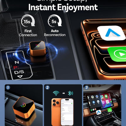 Orange 2 in 1 Wireless Carplay & Android Auto Adapter (2026 Version)