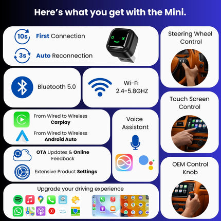 Mini 2 in 1 Wireless Carplay & Android Auto Adapter