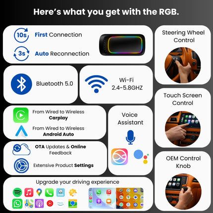 RGB 2 in 1 Wireless Carplay & Android Auto Adapter