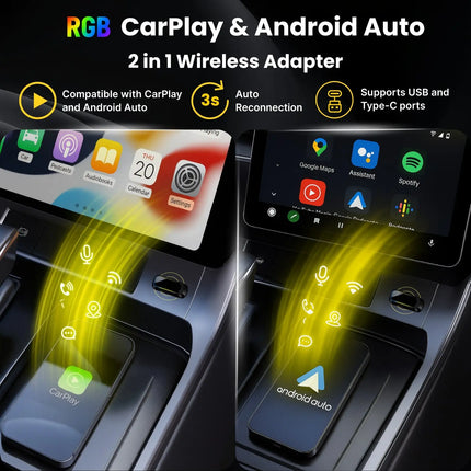 RGB 2 in 1 Wireless Carplay & Android Auto Adapter
