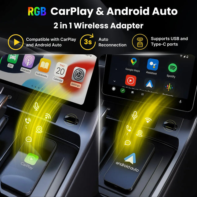RGB 2 in 1 Wireless Carplay & Android Auto Adapter
