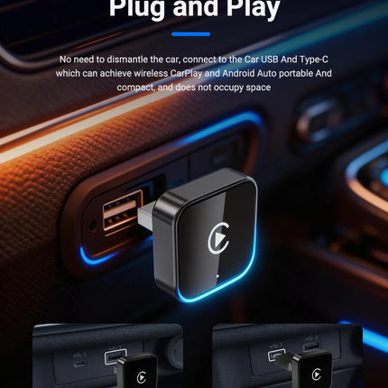 Wireless CarPlay & Android Auto Adapter High-Speed 5.8GHz WiFi, Plug & Play