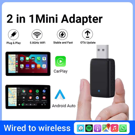 Wired to Wireless CarPlay & Android Adapter, 5.8GHz WiFi, Fast Connection