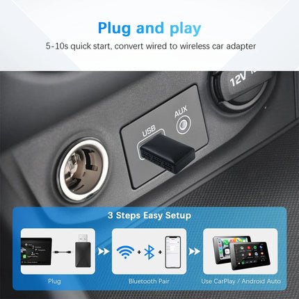 Wired to Wireless CarPlay & Android Adapter, 5.8GHz WiFi, Fast Connection